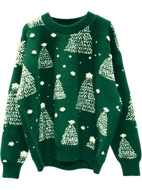 Funny Green Christmas Sweater for Women, Long Sleeve Knitted Pullover, Merry